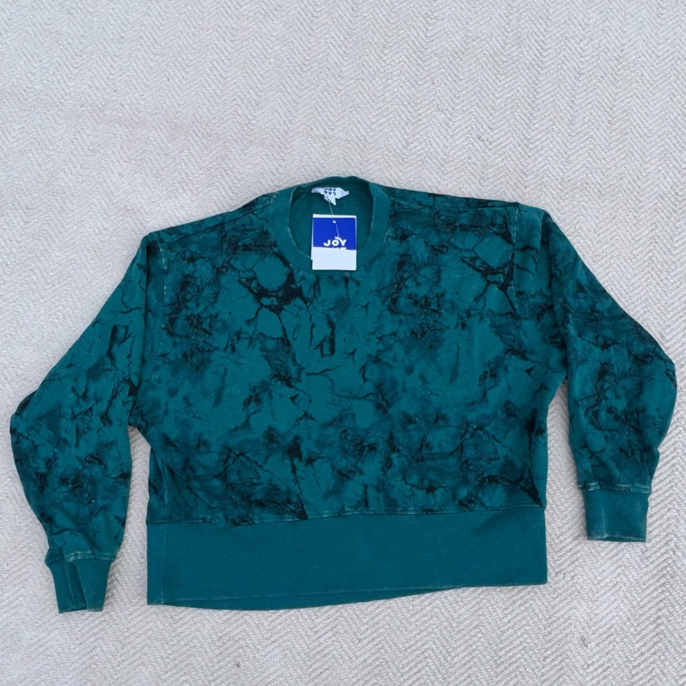 NWT JoyLab Women's Acid Wash Crewneck Pullover Teal/Green Marble Size Large